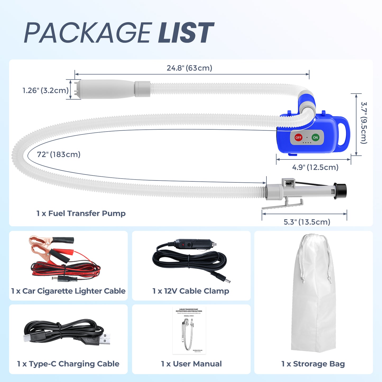 Nitigo Fuel Transfer Pump Electric With Auto-Stop Sensor Leak Protection, 3.2GPM 72" Long Hose Lithium Battery Rechargeable Portable Automatic Gas Can Pump, for Gasoline/Diesel/Kerosene/Water, Blue