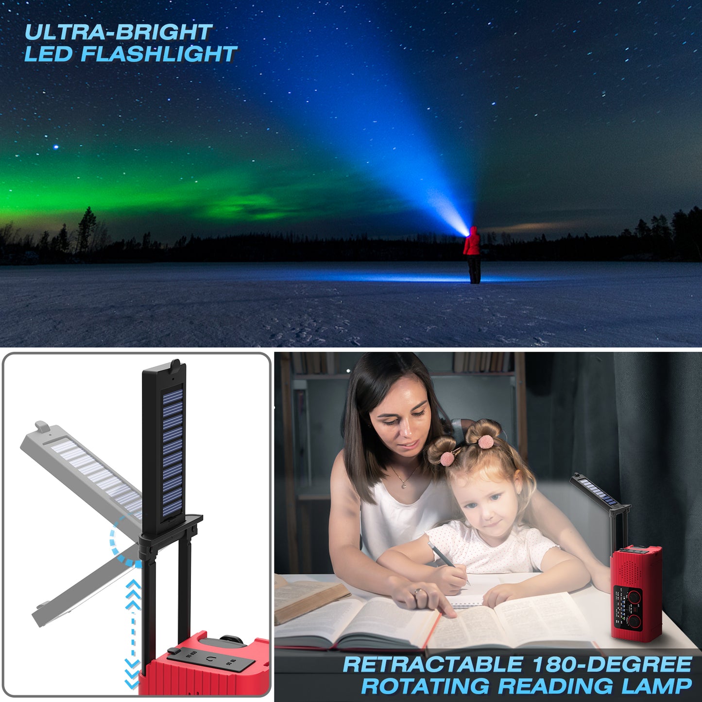 NITIGO Emergency Weather Radio, 4000mAh NOAA Weather Alert Radio Solar Charging, Hand Crank & USB Charged, AM/FM with LED Flashlight, Reading Lamp, SOS Alarm, Headphone Jack for Outdoor Indoor